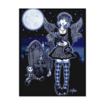 blue, angel, rag, doll, grave, yard, fairy, faery, faerie, fairies, fantsy, full, moon, tomb, stones, skull, cross, bones, night, cute, art, myka, jelina, tabitha, angels, Postcard with custom graphic design