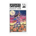 Tabitha - Witch, Cat and Owl Postage Stamp