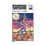 Tabitha - Witch, Cat and Owl Postage Stamp