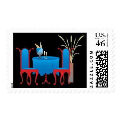 Table for Two Postage Stamps by Azodnem