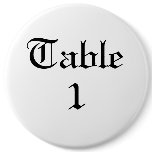 Table Number Pinback Buttons