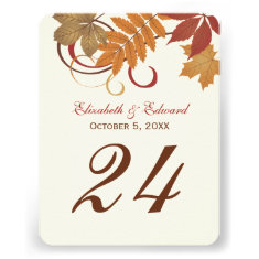 Table Number Card | Autumn Falling Leaves