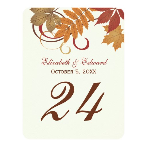 Table Number Card | Autumn Falling Leaves (front side)