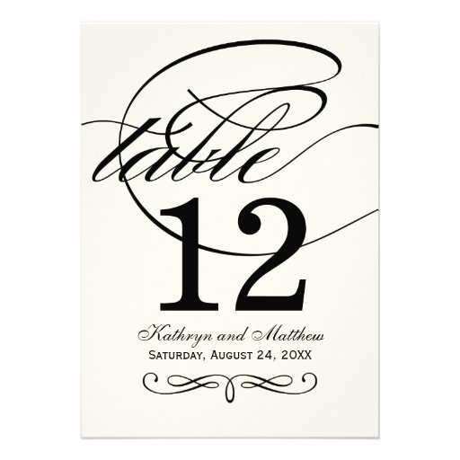 Table Number Card | Black Calligraphy Design