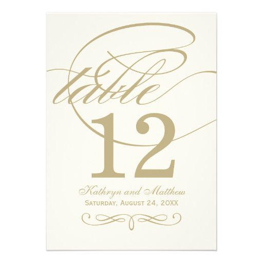 Table Number Card | Gold Calligraphy Design