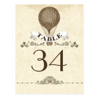 table number card - postcard with hot air balloon