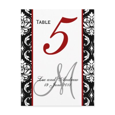 Table Number Cards Damask Red Postcard