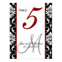 Table Number Cards Damask Red Postcard