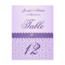 Table Number Postcard Lilac Damask & Ribbon
