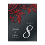 Table Number Postcard Red Sparkle Leaf xmas Black