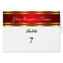 Table Number Sitting Party Card red white gold