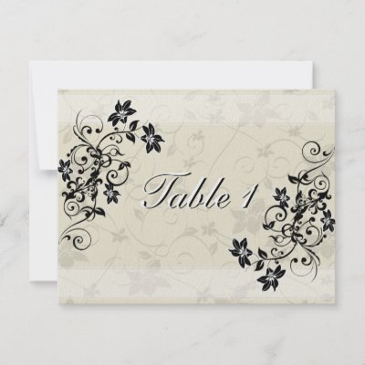 Table Number Wedding Card Black and White Floral Personalized 