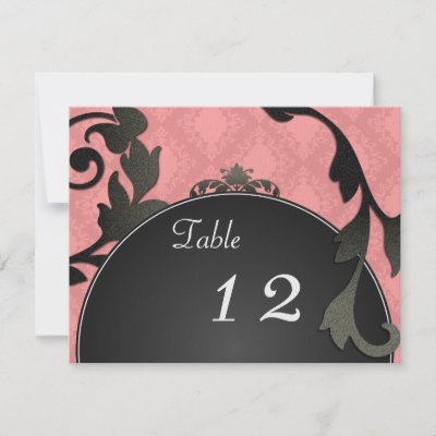 Table Number Wedding Card Black Coral Damask Invites by OLPamPam