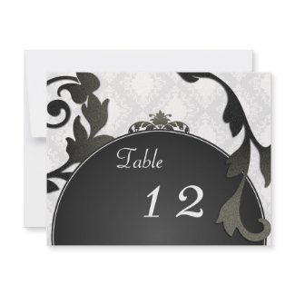 Table Number Wedding Card - Black & White Damask invitation