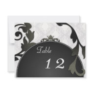Table Number Wedding Card - Black & White Damask invitation