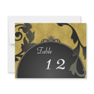 Table Number Wedding Card - Gold & Black Damask invitation