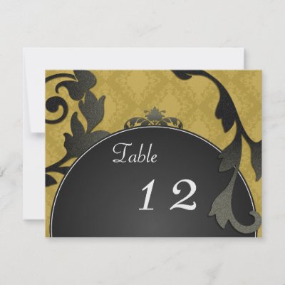 Table Number Wedding Card Gold Black Damask Announcements by OLPamPam