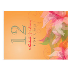 Table Numbers - Abstract Floral - Tangerine & Pink Postcard