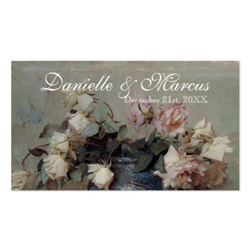 Table Place Card  - Impressionist Cream Pink Roses Business Card Template (front side)