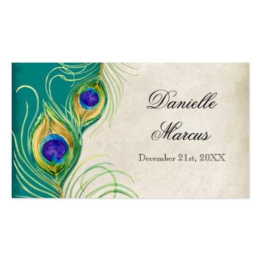 Table Place Card  - Peacock Feathers Teal Blue Business Card Templates