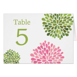 Table Place Cards Pink Green Blooms Wedding card
