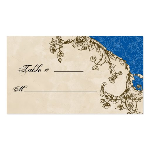 Table Seating - Blue Vintage Peacock & Etchings Business Card Templates (back side)