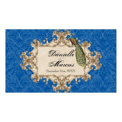 Table Seating - Blue Vintage Peacock & Etchings Business Card Templates (front side)