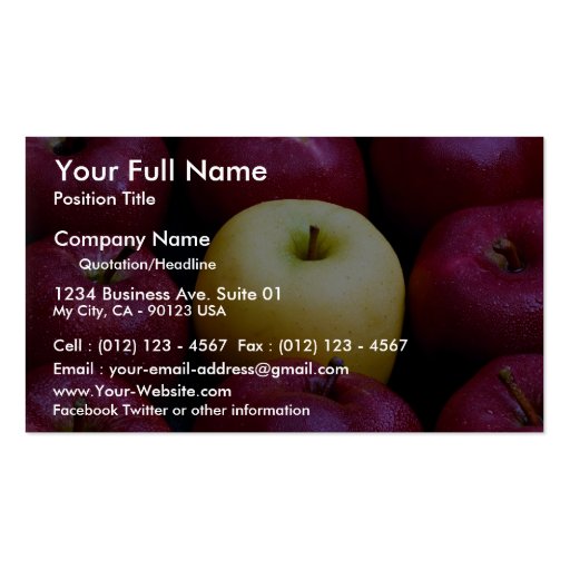 Table top of nine apples, yellow and red business card template