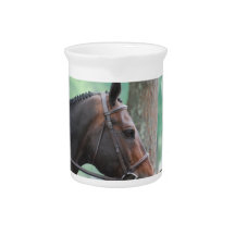 Tacked Dark Bay Horse Pitcher