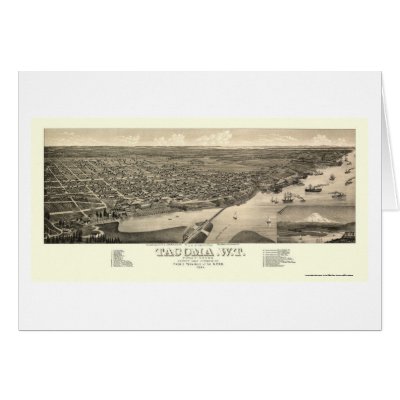 Tacoma, WA Panoramic Map - 1884 Greeting Cards