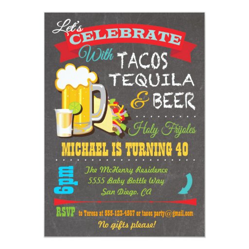 Tacos, Tequila and Beer Fiesta party invitation Zazzle