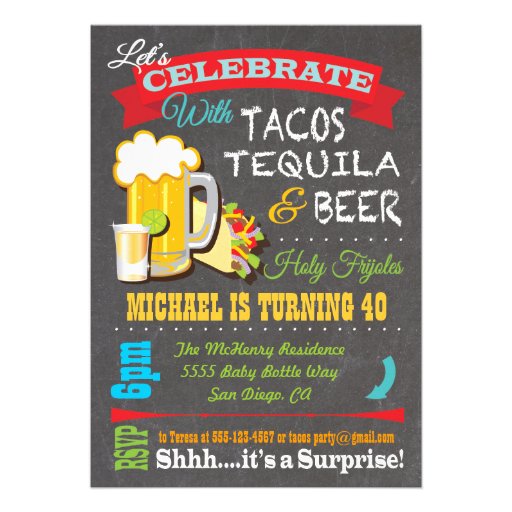Tacos, Tequila and Beer Fiesta party invitation