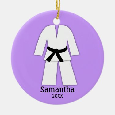 Taekwondo Karate Black Belt Purple Personalized Christmas Ornaments