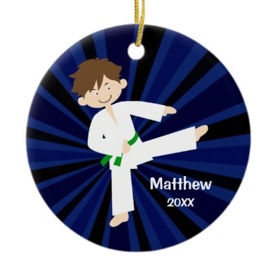 Taekwondo Karate Green Belt Boy Personalized Christmas Ornament