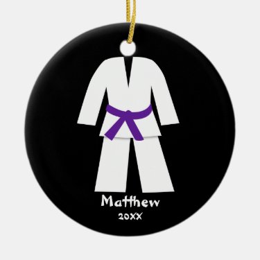 Taekwondo Karate Purple Belt Personalized Christmas Tree Ornaments