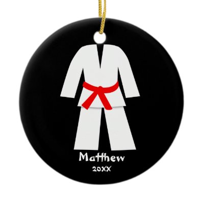 Taekwondo Karate Red Belt Personalized Christmas Tree Ornaments