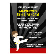 Taekwondo Karate Yellow Belt Birthday Invitations