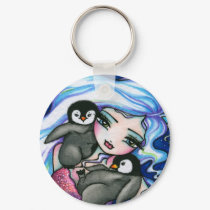 "Tag Alongs" Mermaid & Baby Penguins Keychain by hannahdisney "Tag Alongs" Mermaid & Baby Penguins Keychain