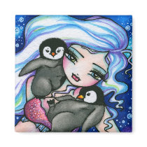 "Tag Alongs" Mermaid & Baby Penguins Magnet