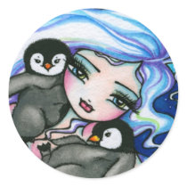 "Tag Alongs" Mermaid & Baby Penguins Stickers by hannahdisney "Tag Alongs" Mermaid & Baby Penguins Stickers