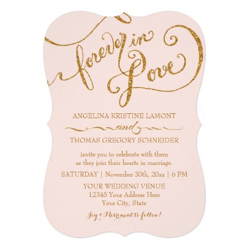 Tag Style Script Forever in Love Gold Glitter Custom Announcements