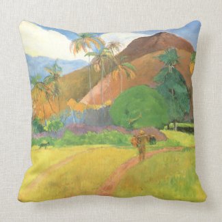 Tahitian Landscape, Mountains Tahiti, Paul Gauguin Throw Pillows