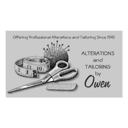 Tailor, Alterations, Tailoring, Seamstress, Tailor Business Card (front side)