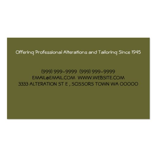 Tailor, Alterations, Tailoring, Seamstress, Tailor Business Cards (back side)