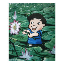 Taiwanese boy in lily pond photo print
