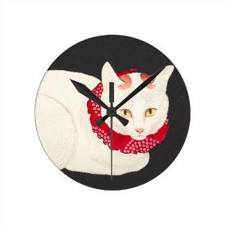 takahashi shotei tama nekko cat portrait ukiyo-e wallclock