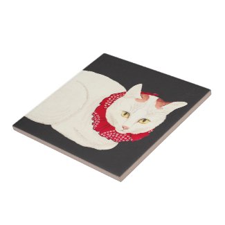 takahashi shotei tama nekko cat portrait ukiyo-e ceramic tiles