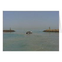 Take a break - boat leaving the harbor cards