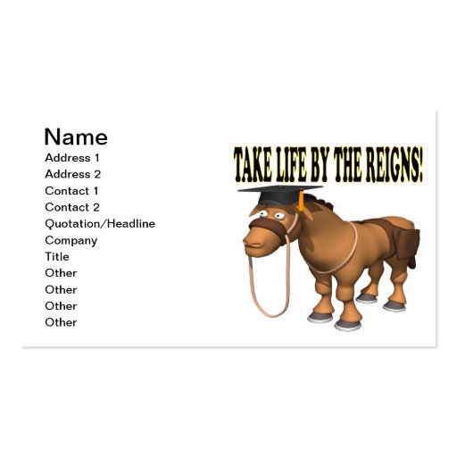 Take Life By The Reigns Business Card (front side)