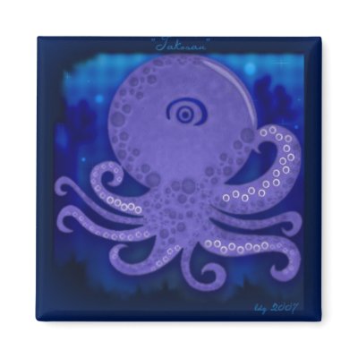 Takosan the purple octopus Square Magnet by elledeegee